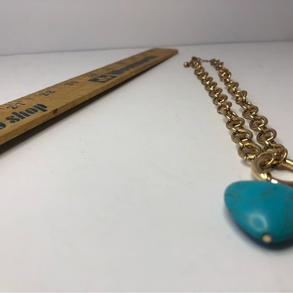 Heart Gold Tone Necklace Turquoise color heart Adjustable Chain - Picture 8 of 10